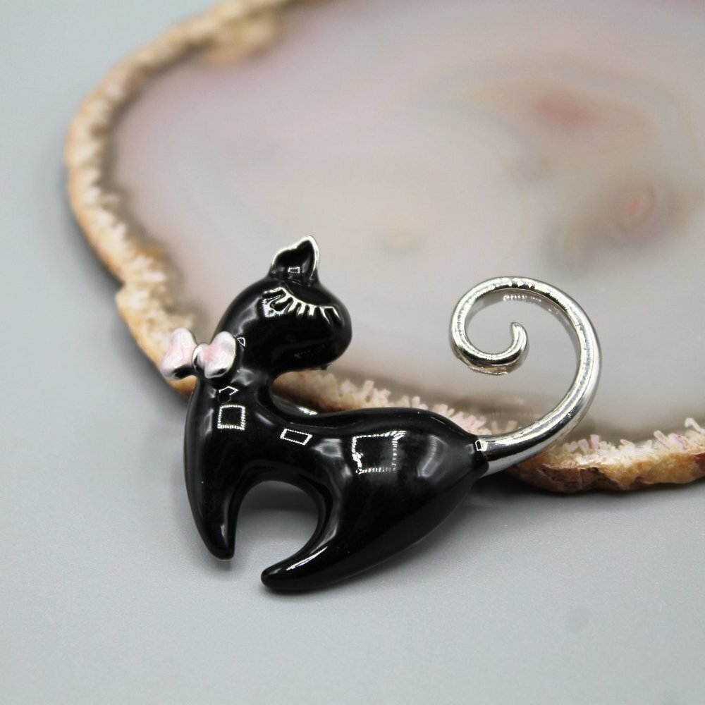 Cat brooch pin jewelry pendant adorable cute gold black pink small elegant
